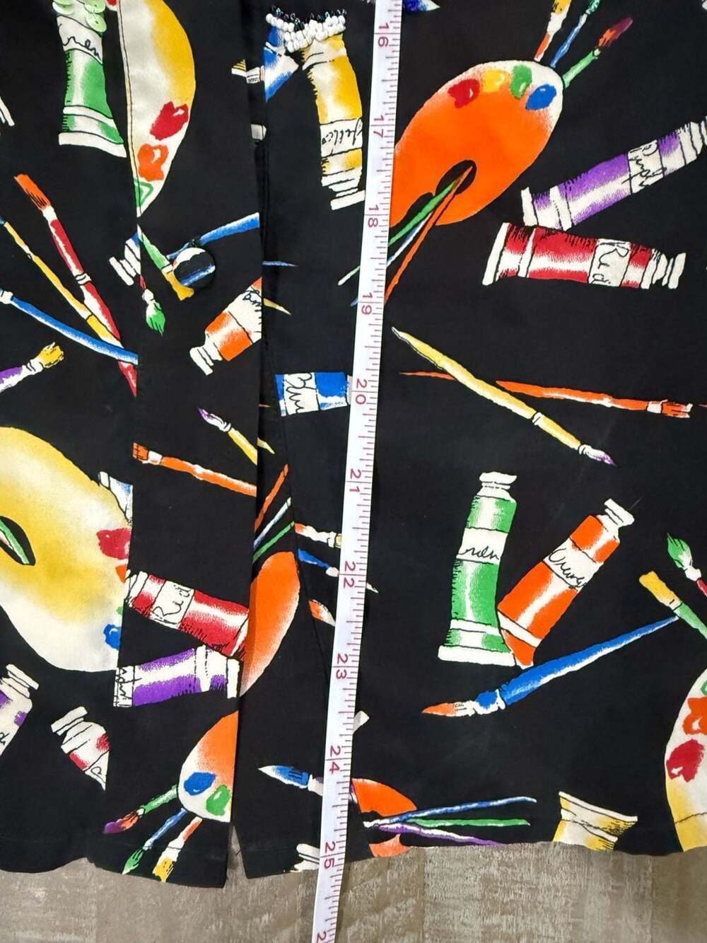 Vintage Exit Shops 100% Silk Beaded Paint Palette Art Print Button Down Shirt S - Picture 7 of 8
